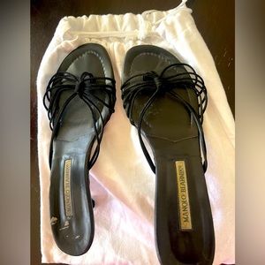 Manolo  Blahnik black heels Euro 39.  Used good cond Straps perfect condition